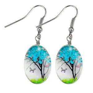 ✨🆕✨ BoHo BLUE 💙 Dried Flower Tree 🌳 Butterfly 🦋 Dangle Earrings✨🔅